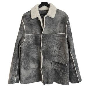 John Varvatos Collection Men’s Distressed Leather Shearling Coat Size 52 Grey